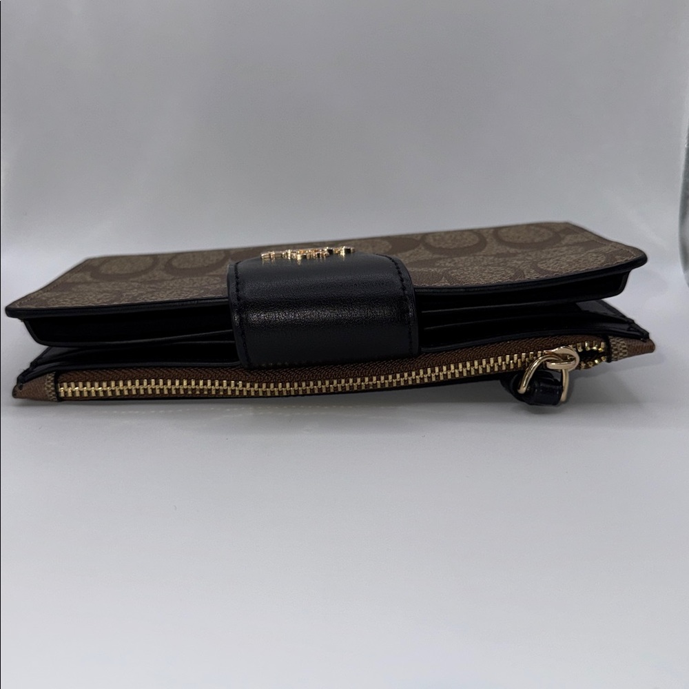 Coach Phone Wallet In Signature Canvas Khaki Black - Picture 5 of 8